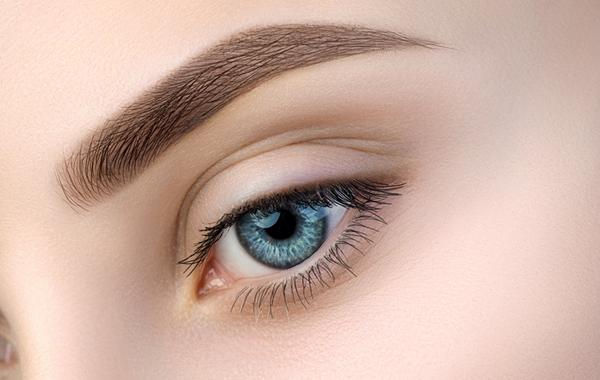 Close-up of a woman's eye with well-groomed eyebrows