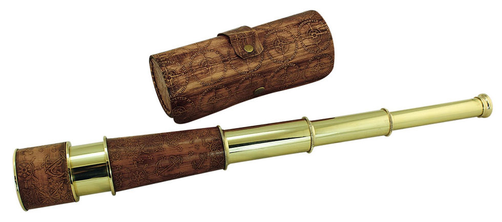 Fernglas / Teleskop L: 45,5 cm - Ledergriff & Lederetui mit nautischen Prägungen