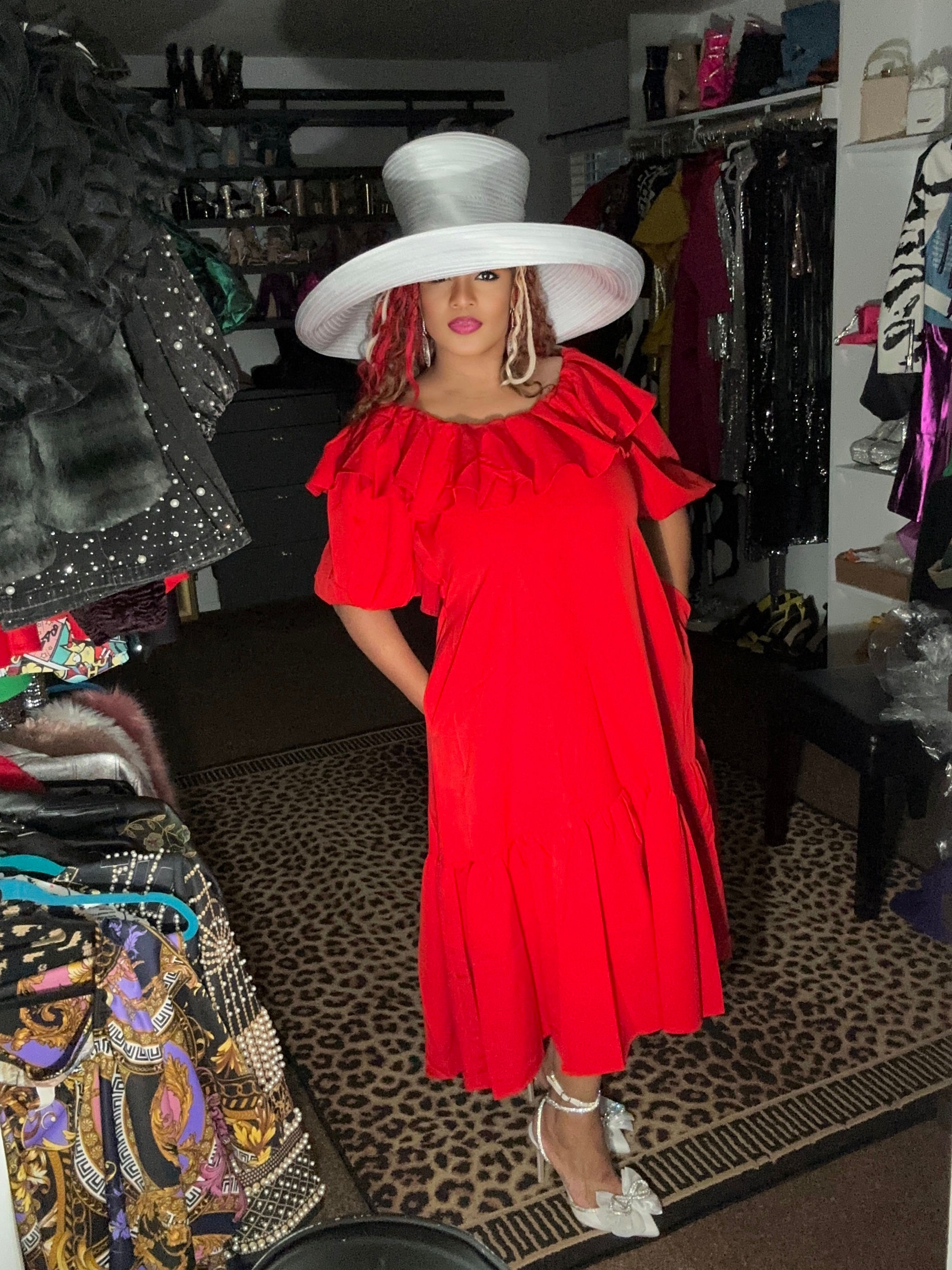 Off Shoulder Maxi Dress Red