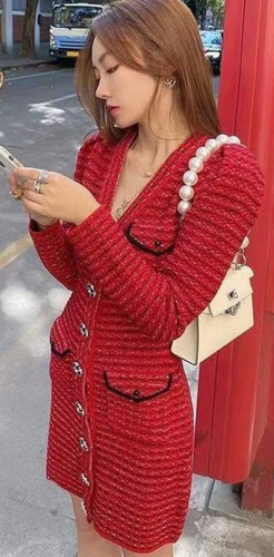 Red Melange Knit Mini Dress 