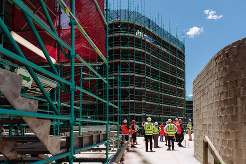 Sydney construction photographer capturing Buildcorp scaffolding and facade at Santa Sophia College Box Hill