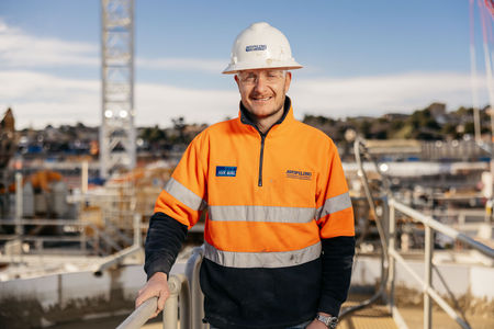 Sydney construction photographer capturing Avopiling site manager portrait at East Link Victoria