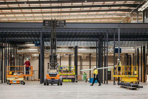 Construction photography Sydney capturing J+S Metal Fabrication mezzanine installation progress at Vitex Pharmaceuticals