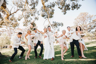 Bridal party having fun at Mali Brae Farm Southern Highlands wedding