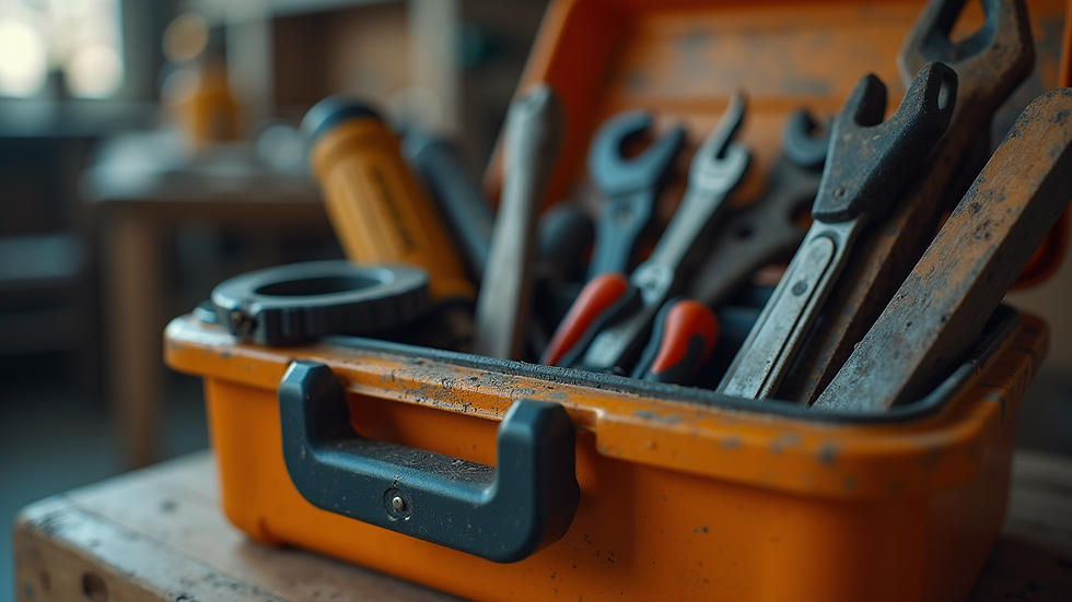 Close-up view of a toolbox filled with essential DIY tools