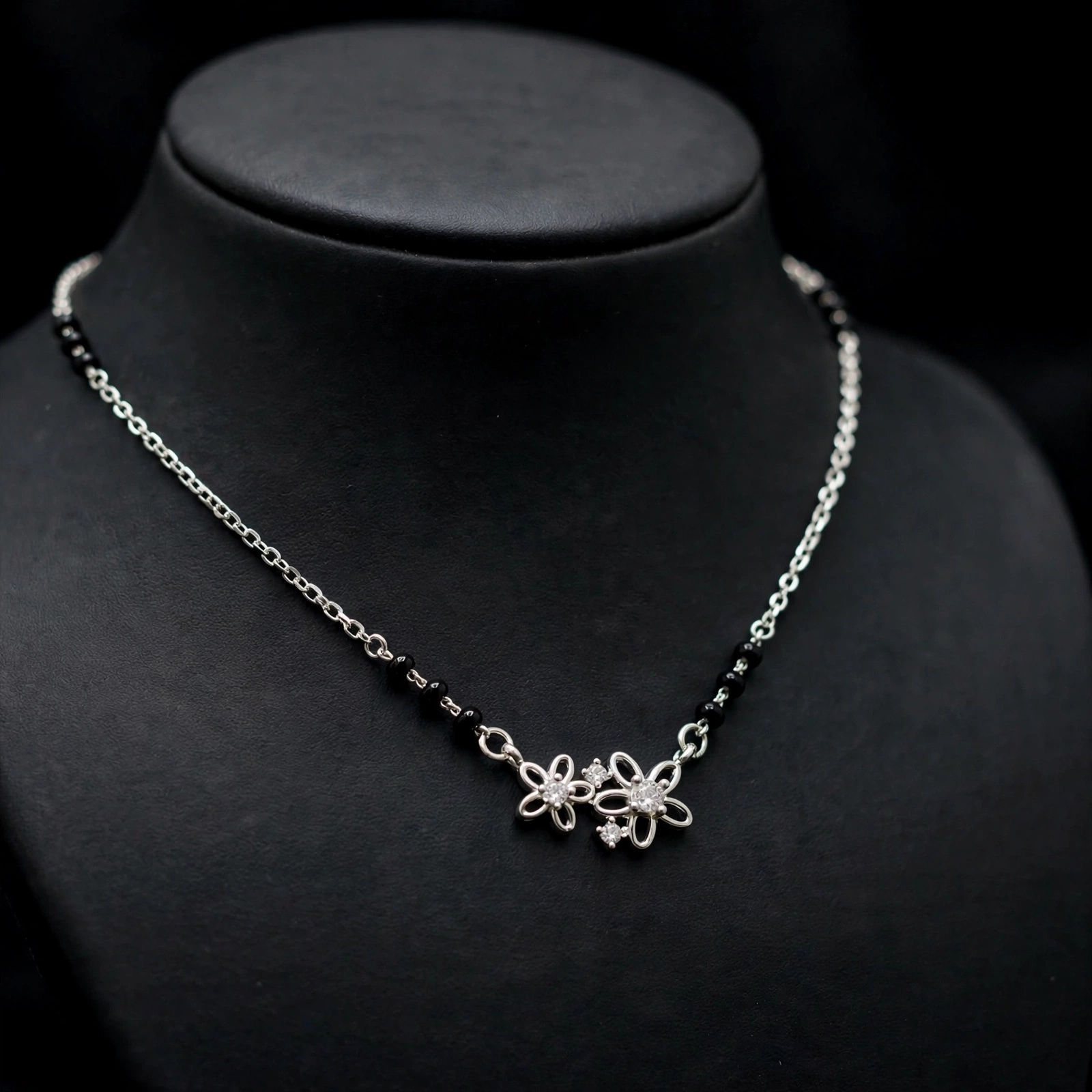 Silver Flower Mangalsutra