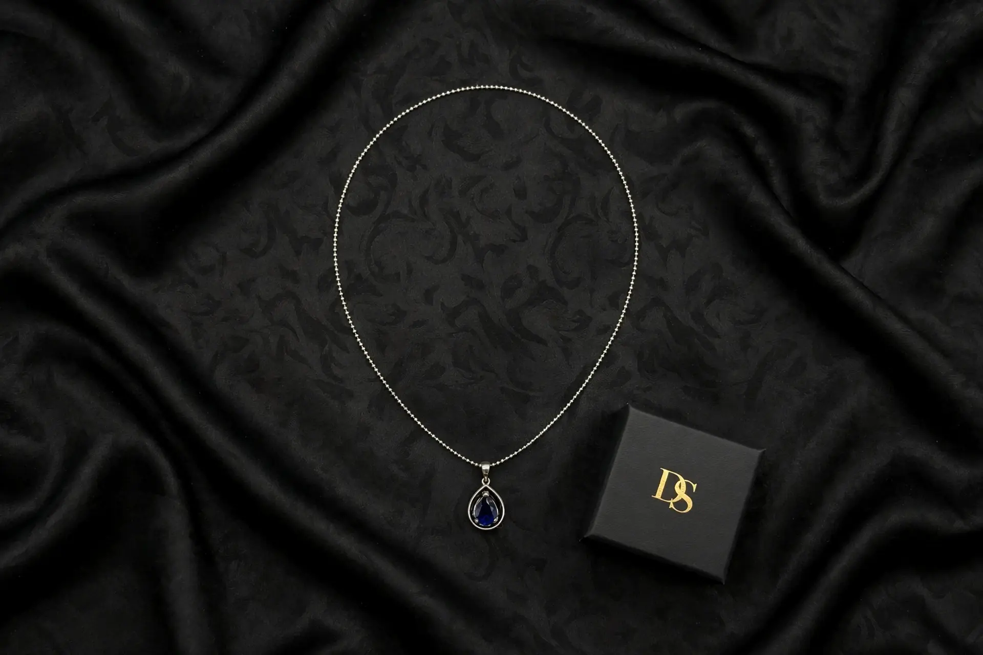 Silver Blue Stone Chain Pendant