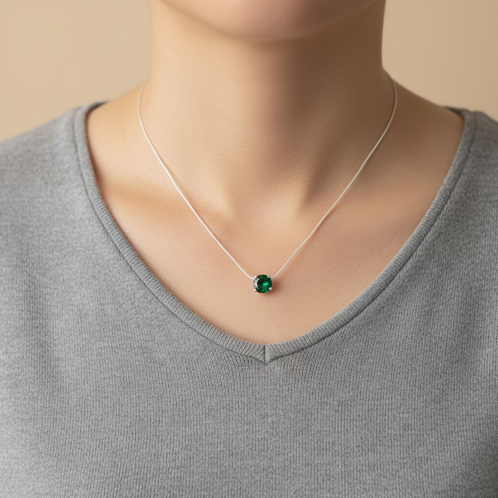 Silver Green Stone Chain Pendant