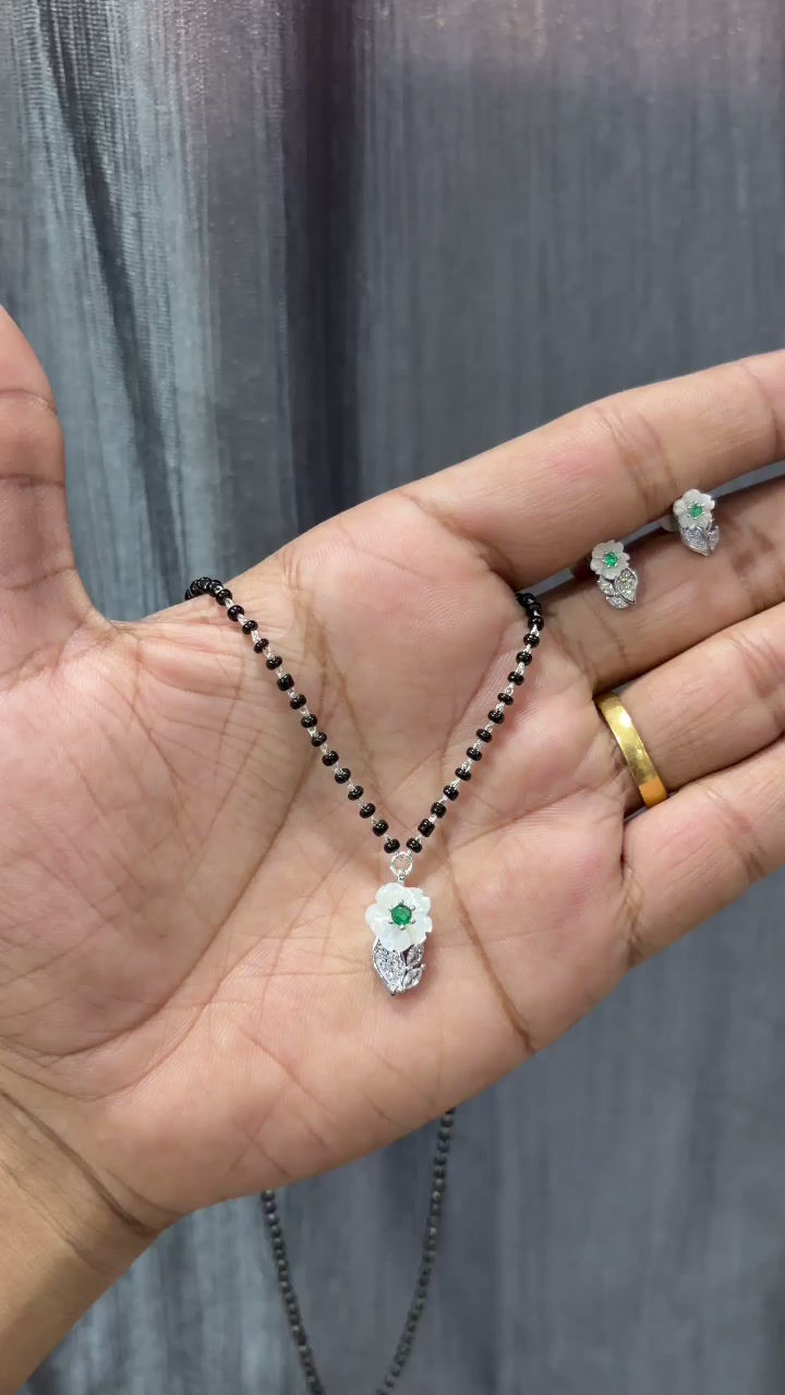 Thumbnail: Silver Flower with Earrings Mangalsutra