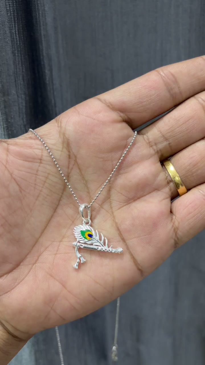 Thumbnail: Silver Shree Krishna Flute Chain Pendant