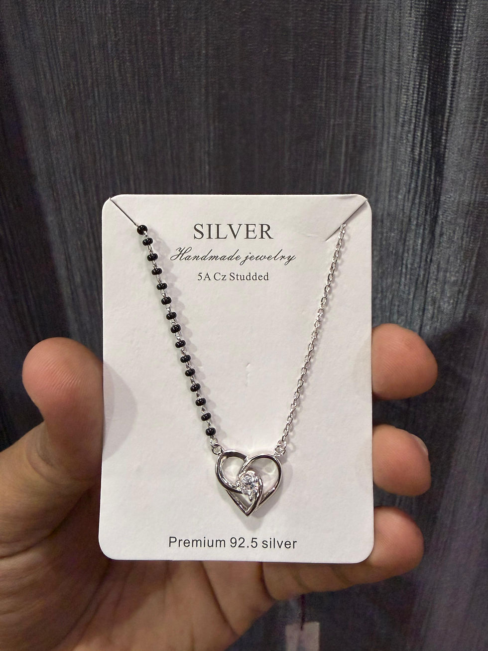 Thumbnail: Silver Diamond Heart Mangalsutra