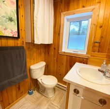 Salle de bain rustique avec toilette et lavabo