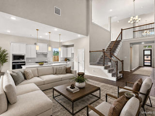 Modern open concept living room and kitchen interior.