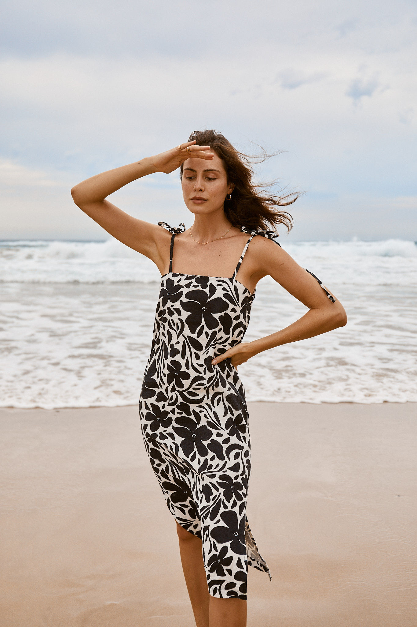 Tie Shoulder Midi Dress - Natural