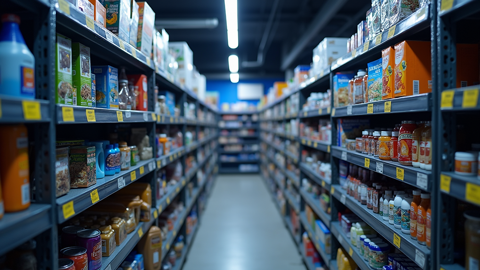 Eye-level view of a well-stocked reef supplies shelf