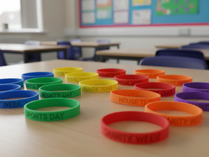 School Wristbands on a School Desk