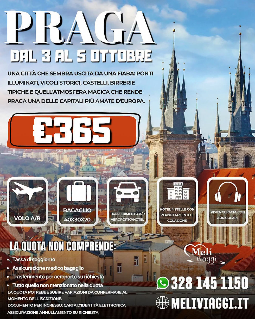 PRAGA 3/5 OTTOBRE €365,00 **VIAGGIO DI GRUPPO**