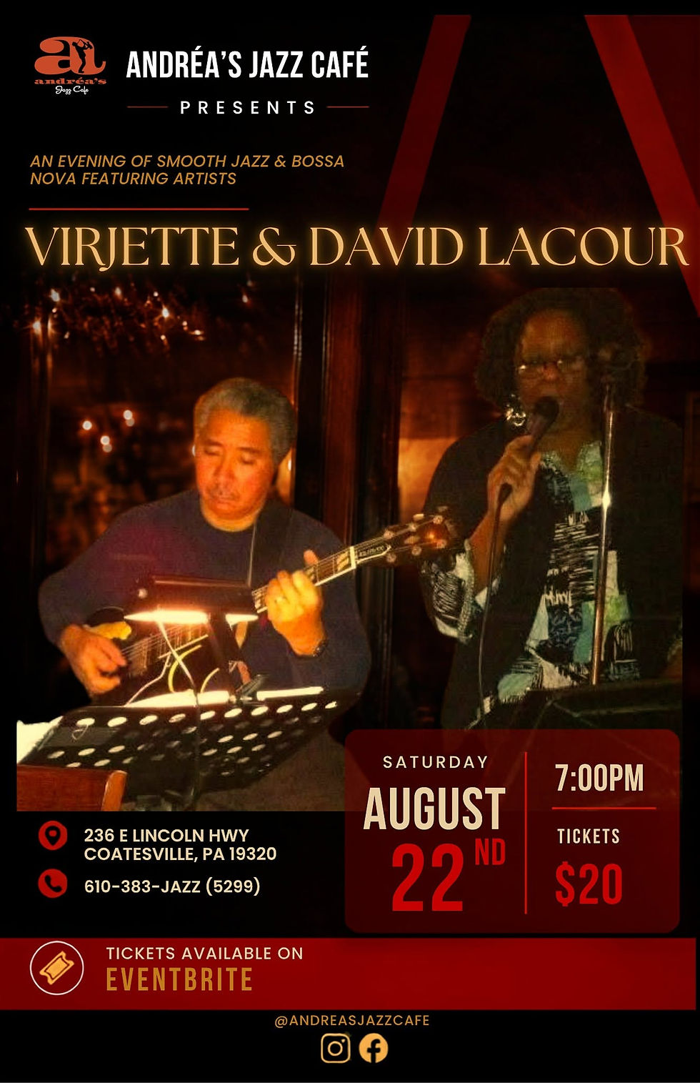 Virjette & David Lacour at Andrea's Jazz Cafe - An Evening of Smooth Jazz and Bossa Nova