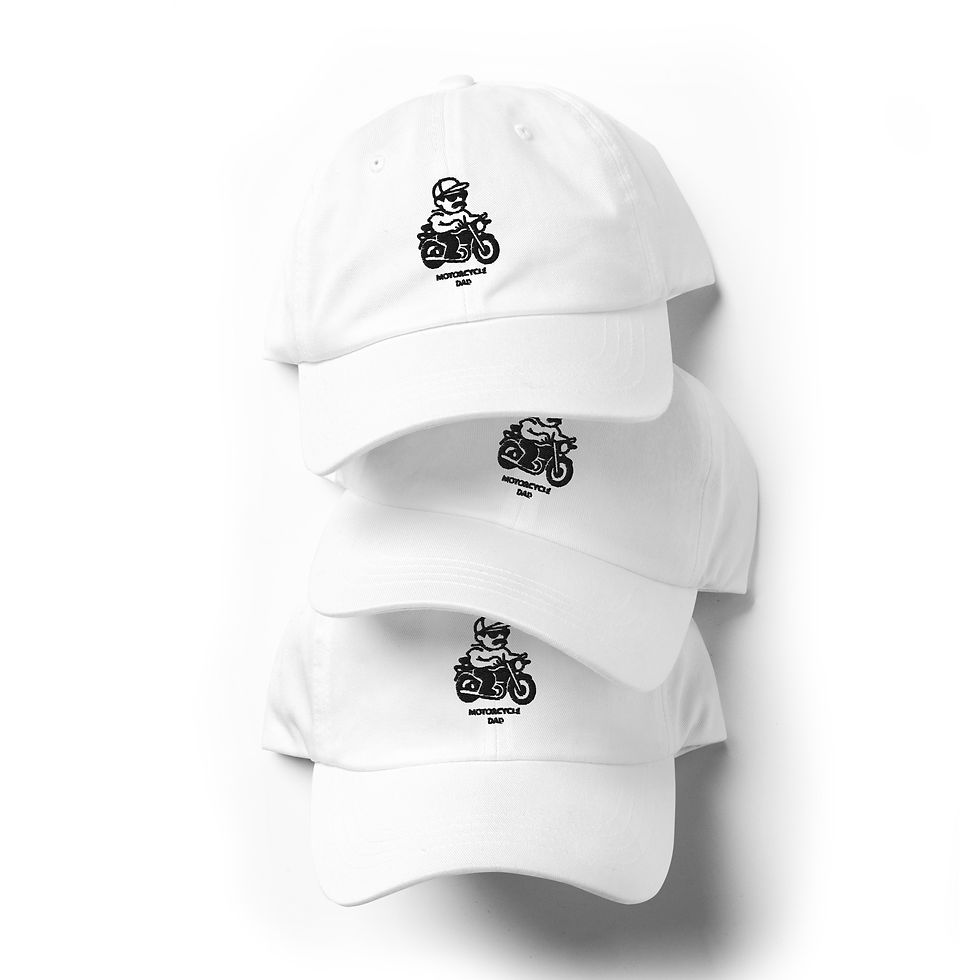 Thumbnail: biker dad style, motorcycle humor, weekend rebel hat, OG Dad Hat Co, dad lifestyle apparel, ride or die dad, leather jacket l