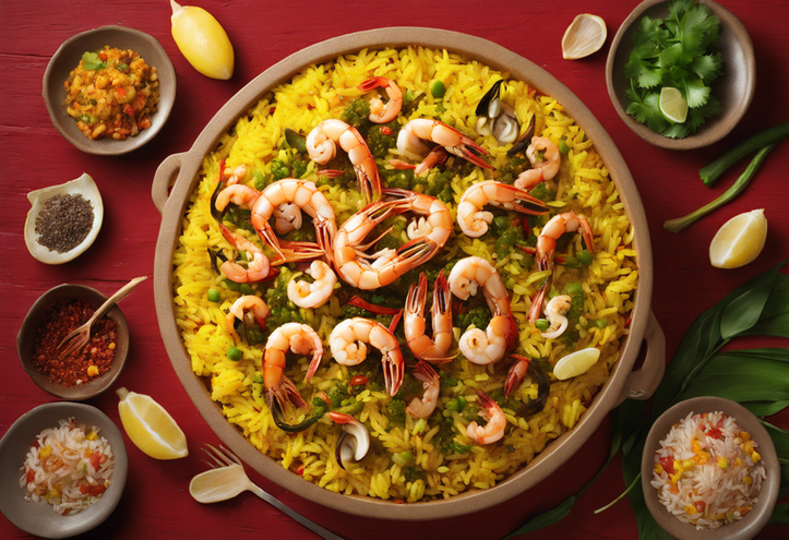 Egyptian-style paella with fish and shrimp, the best paella in Hurghada, Red Sea.