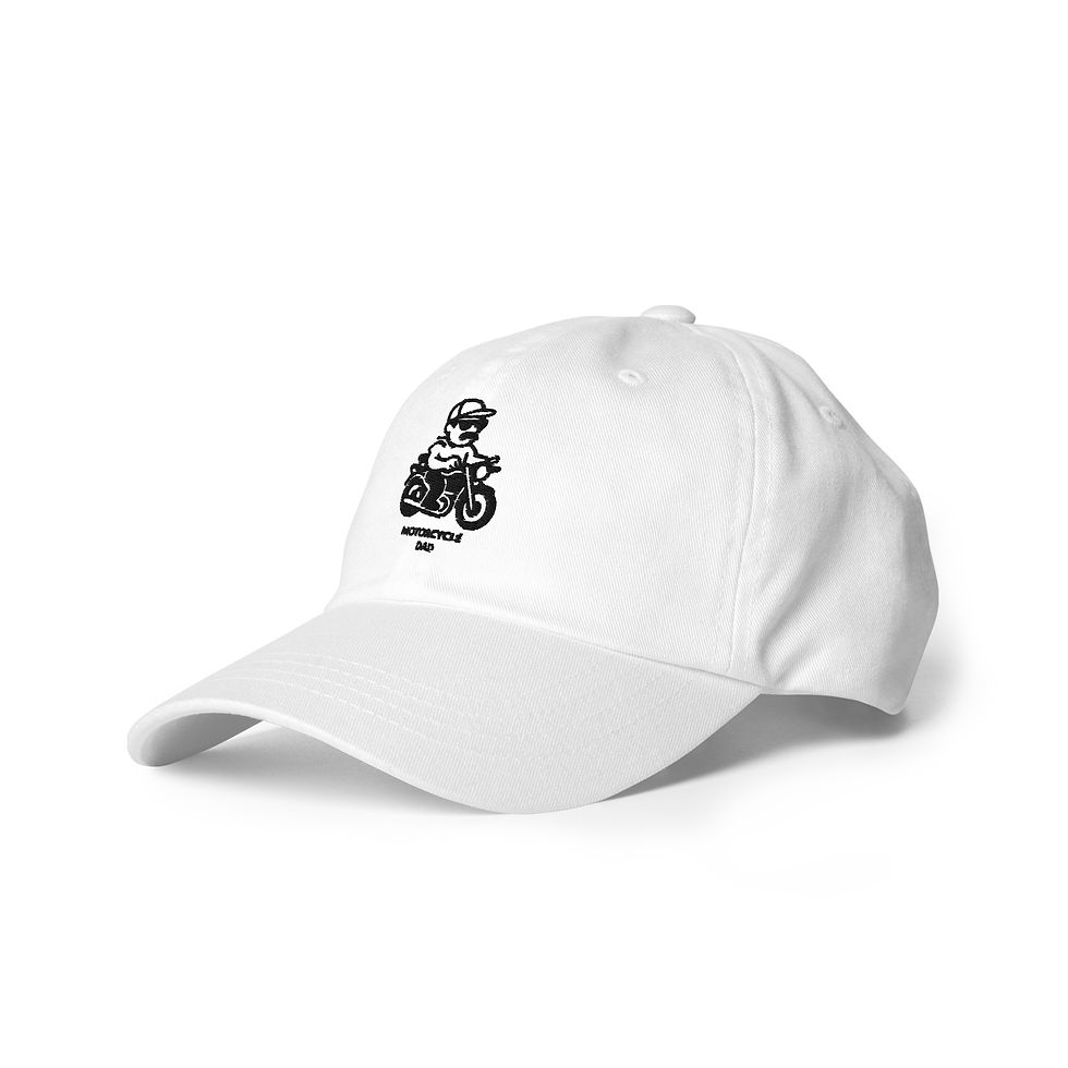 Thumbnail: biker dad style, motorcycle humor, weekend rebel hat, OG Dad Hat Co, dad lifestyle apparel, ride or die dad, leather jacket l