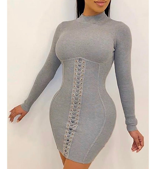 Grey Lace-Up Midi Dress for Valentine's Day