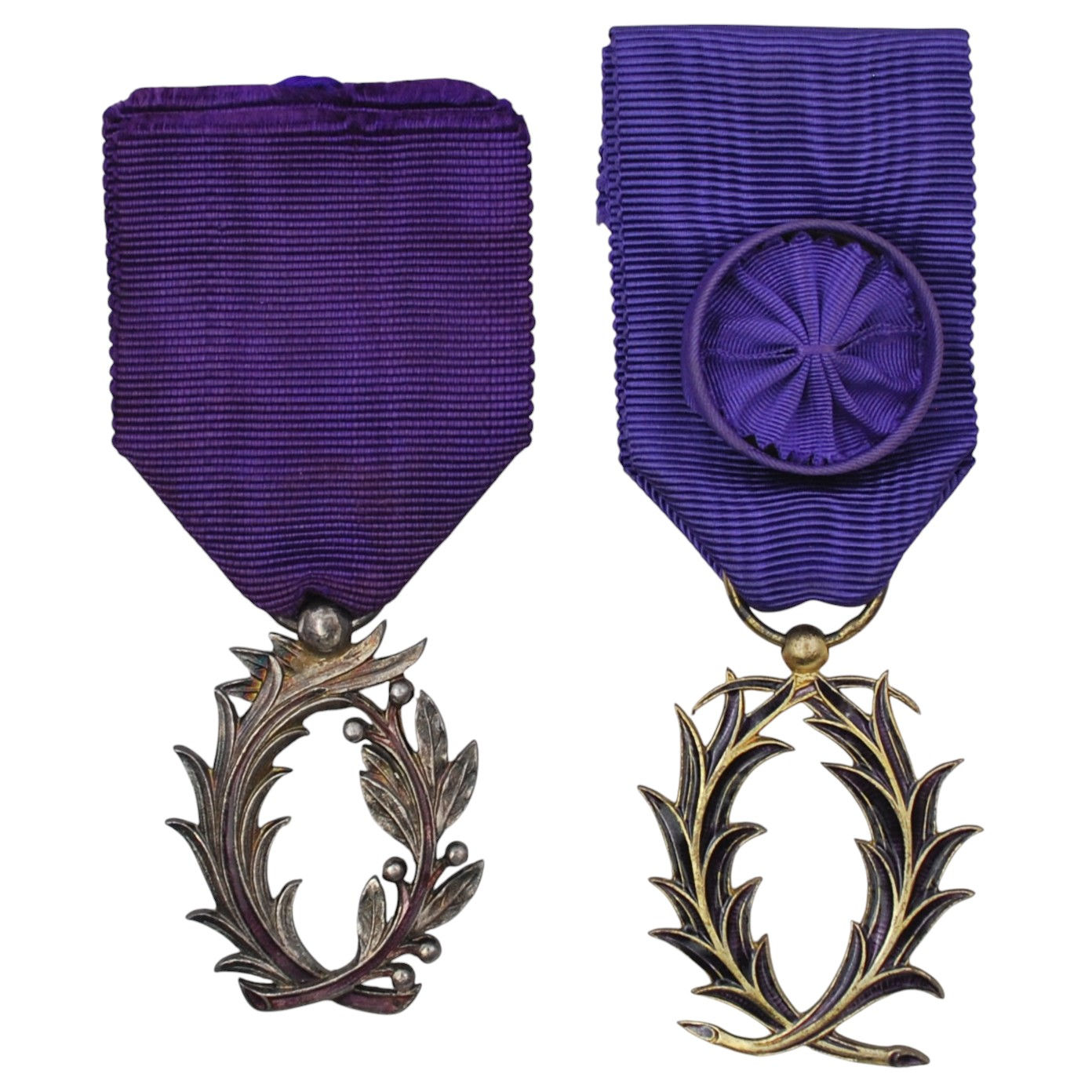 France - Lot of 2 French Academic Palms Medals – Knight & Officer Class