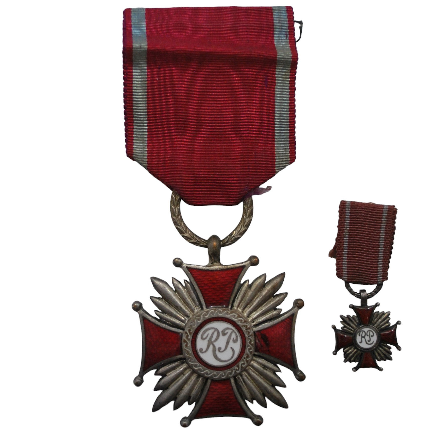 Poland - Pre-War Silver Cross of Merit with Miniature