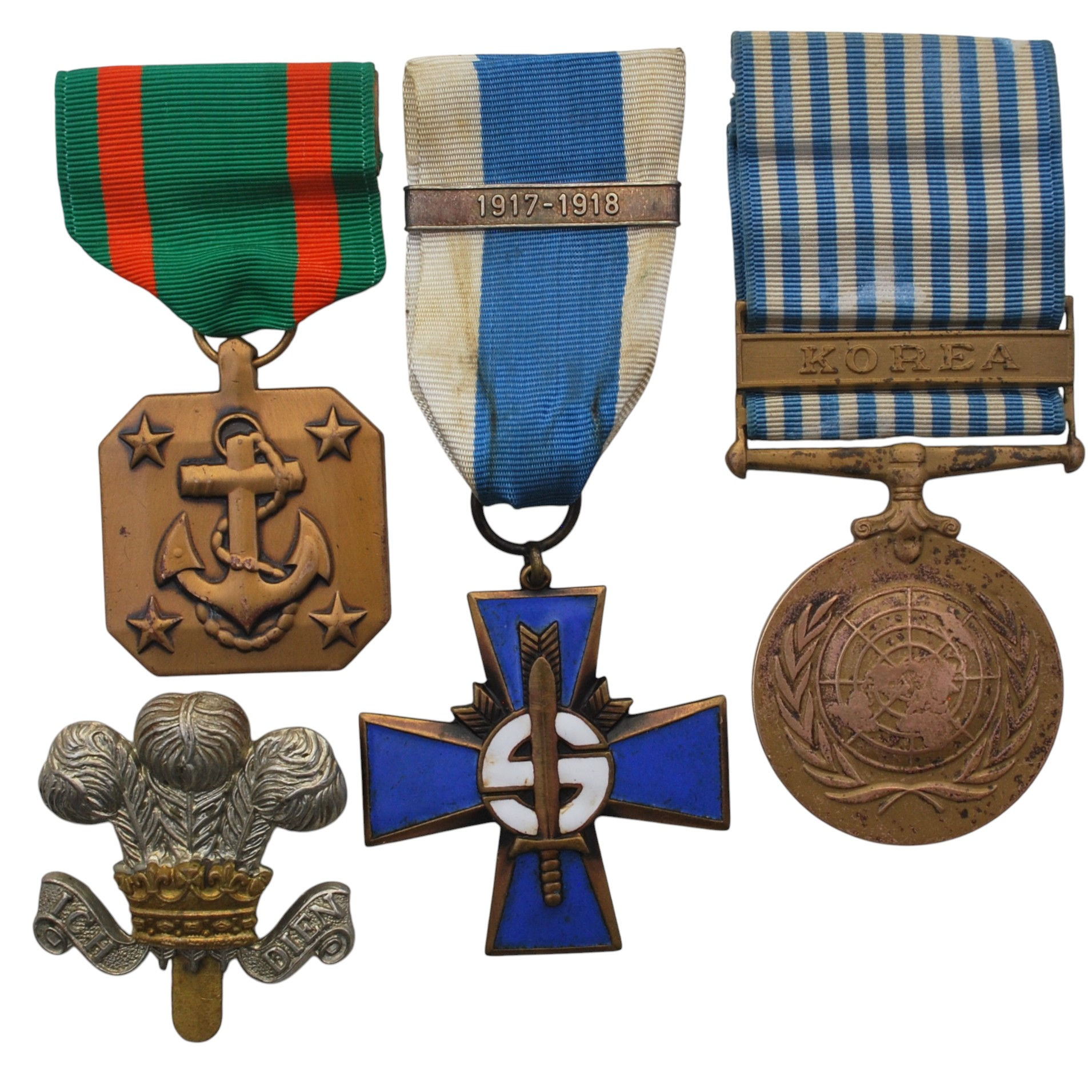 International - Military Medal Lot – Finland, U.S., U.N. Korea, U.K. Cap Badge