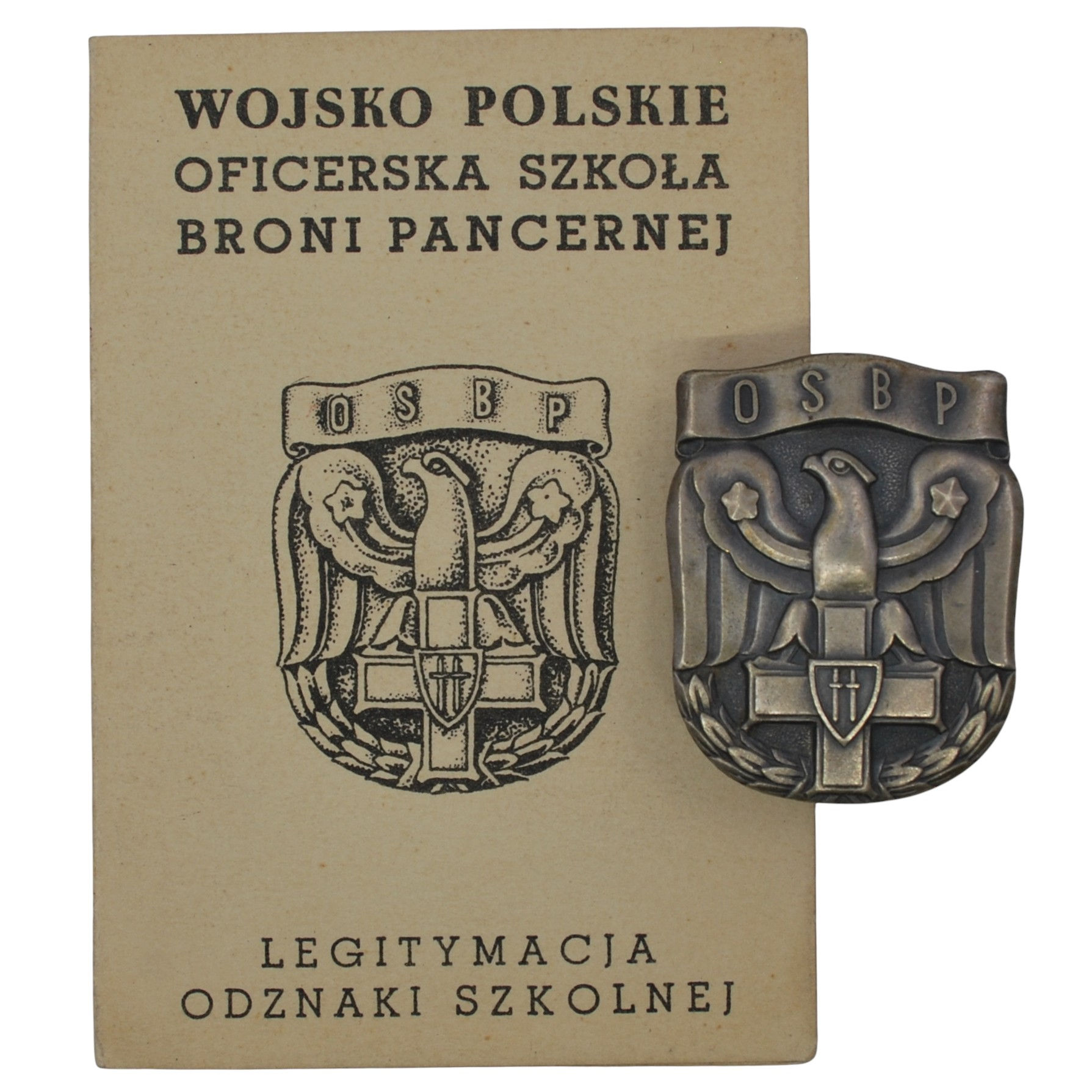 Poland - Armoured Forces Officer School Badge OSBP with Original Document