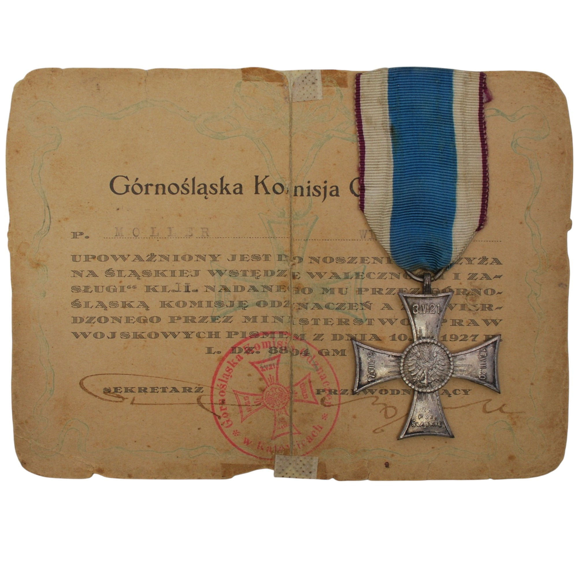 Poland - Silesian Uprisings Cross 1921 with Document – Original Medal Set