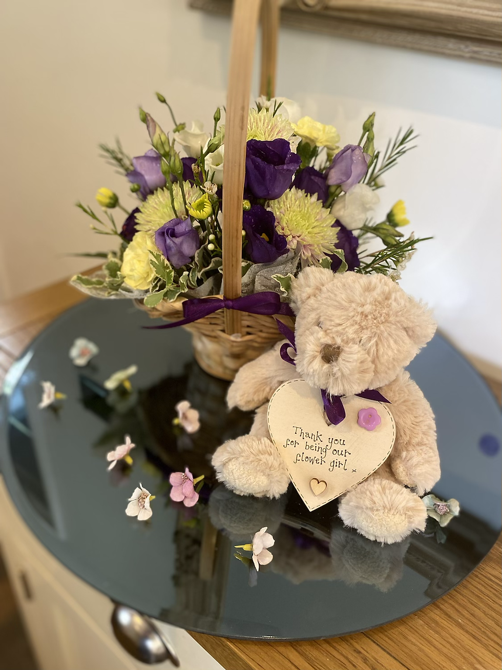 Thumbnail: Flower girl basket and thank you teddy
