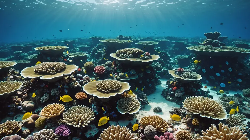 High angle view of a thriving coral reef ecosystem.