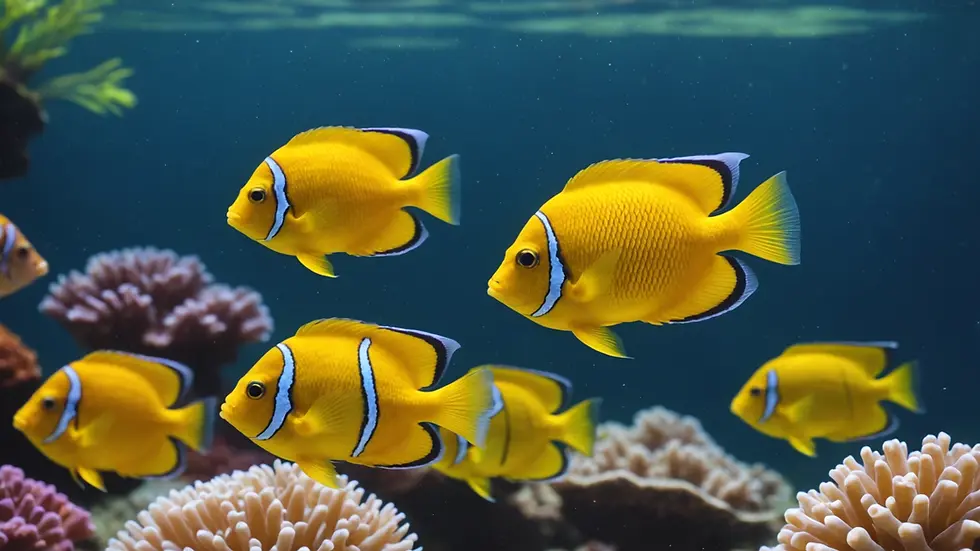 Close-up view of colorful tropical fish swimming in a tank