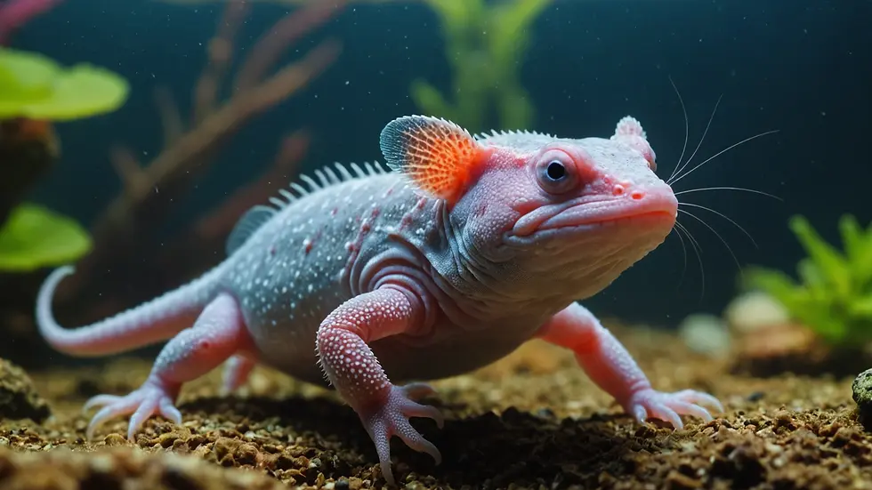 Close-up view of a unique axolotl in a well-maintained aquarium