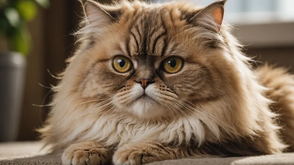 Close-up view of a fluffy Persian cat resting