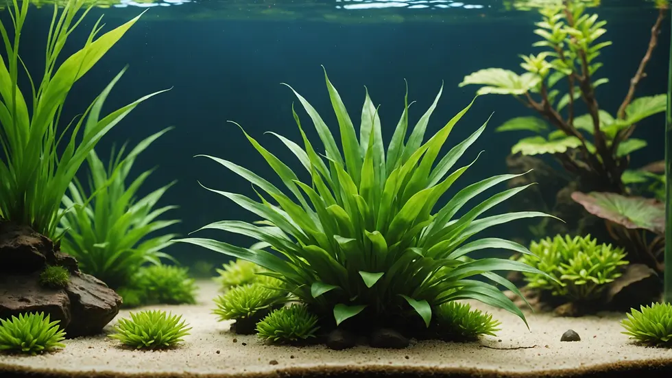 Close-up view of a vibrant aquatic plant inside an aquarium