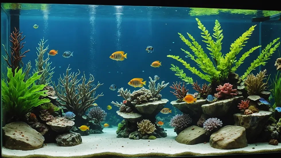 Eye-level view of a well-maintained aquarium with temperature gauge