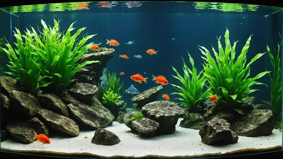 High angle view of a beautifully lit freshwater aquarium