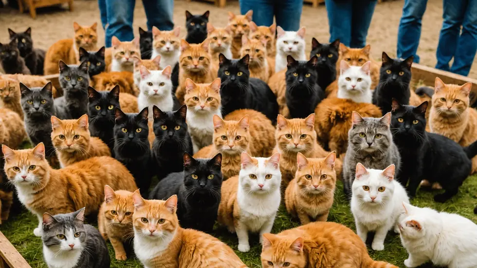 High angle view of a vintage cat show highlighting various breeds