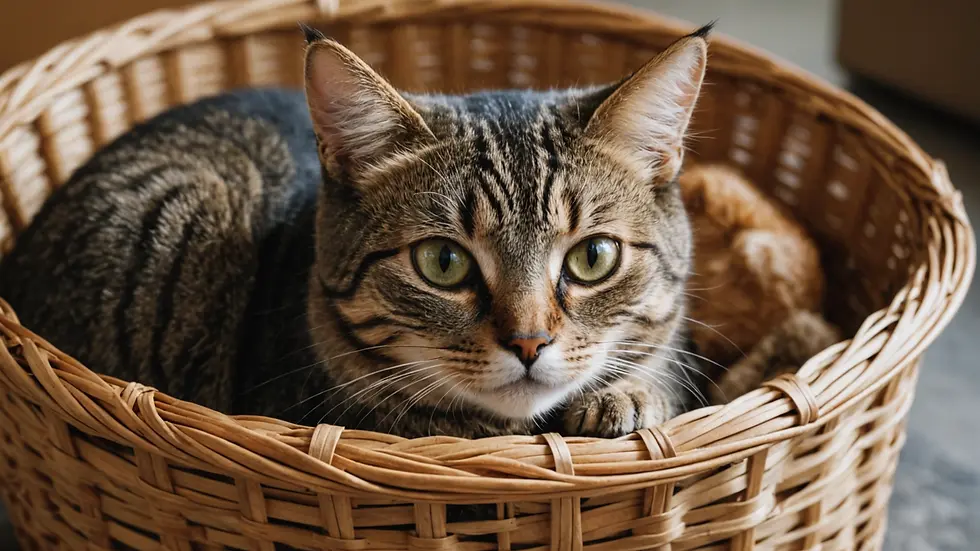 Close-up view of a cat resting quietly in a basket
