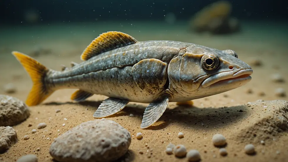 Close-up view of early jawless fish fossil
