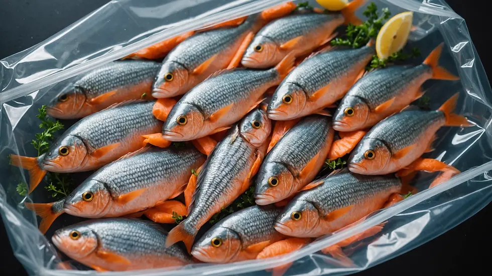Close-up view of fish in a secure plastic transport bag