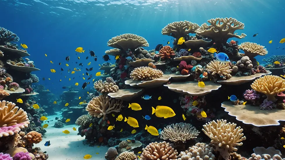Eye-level view of a colorful coral reef teeming with fish