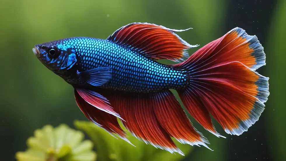Close-up of a vibrant Betta fish displaying fins