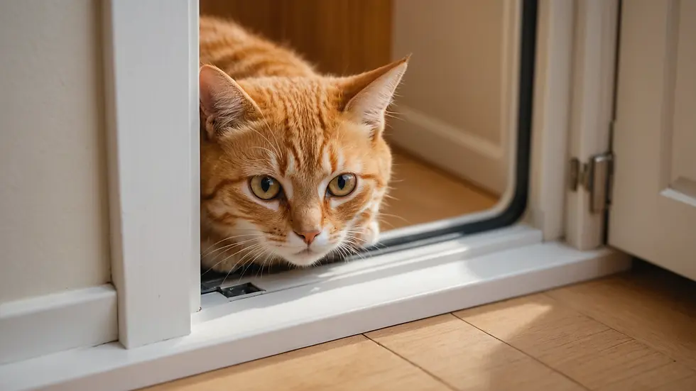 Close-up view of a freshly cut opening for a cat door installation.