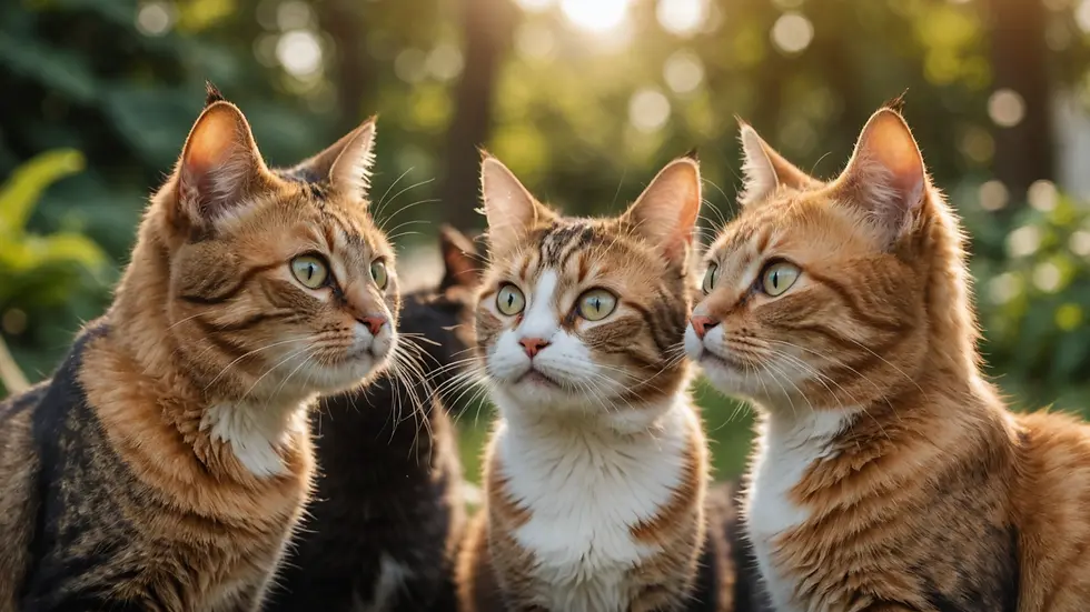 Eye-level view of a group of cats facing each other, communicating through body language