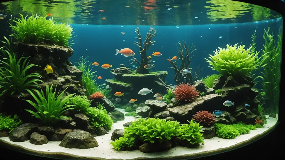 High angle view of a vibrant planted aquarium