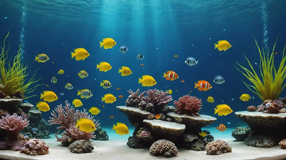 Close-up view of a healthy aquarium environment with colorful fish swimming around
