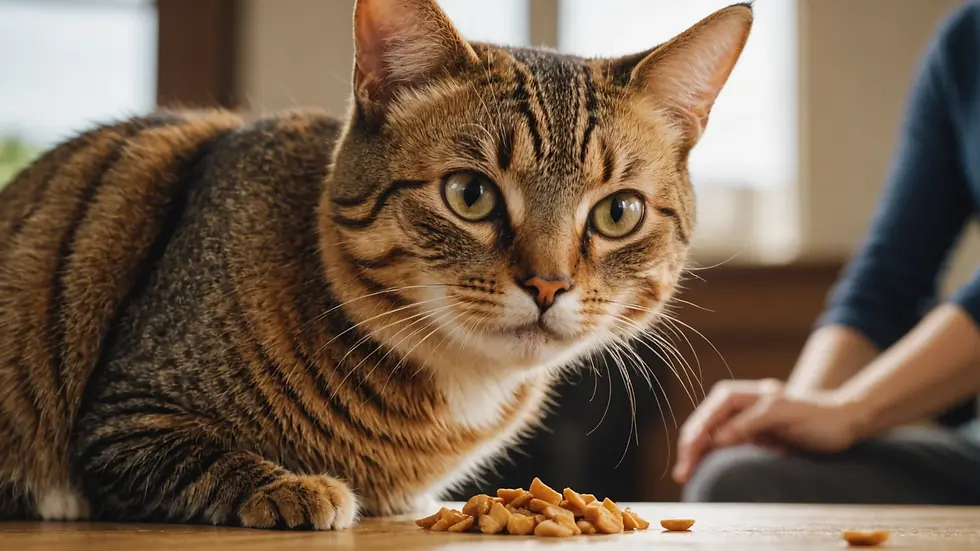 Close-up view of a cat receiving a treat as a reward for training